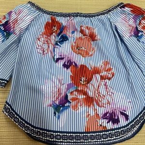 NWT Flying Tomato Off The Shoulder Floral Striped Blouse Top Size XS
